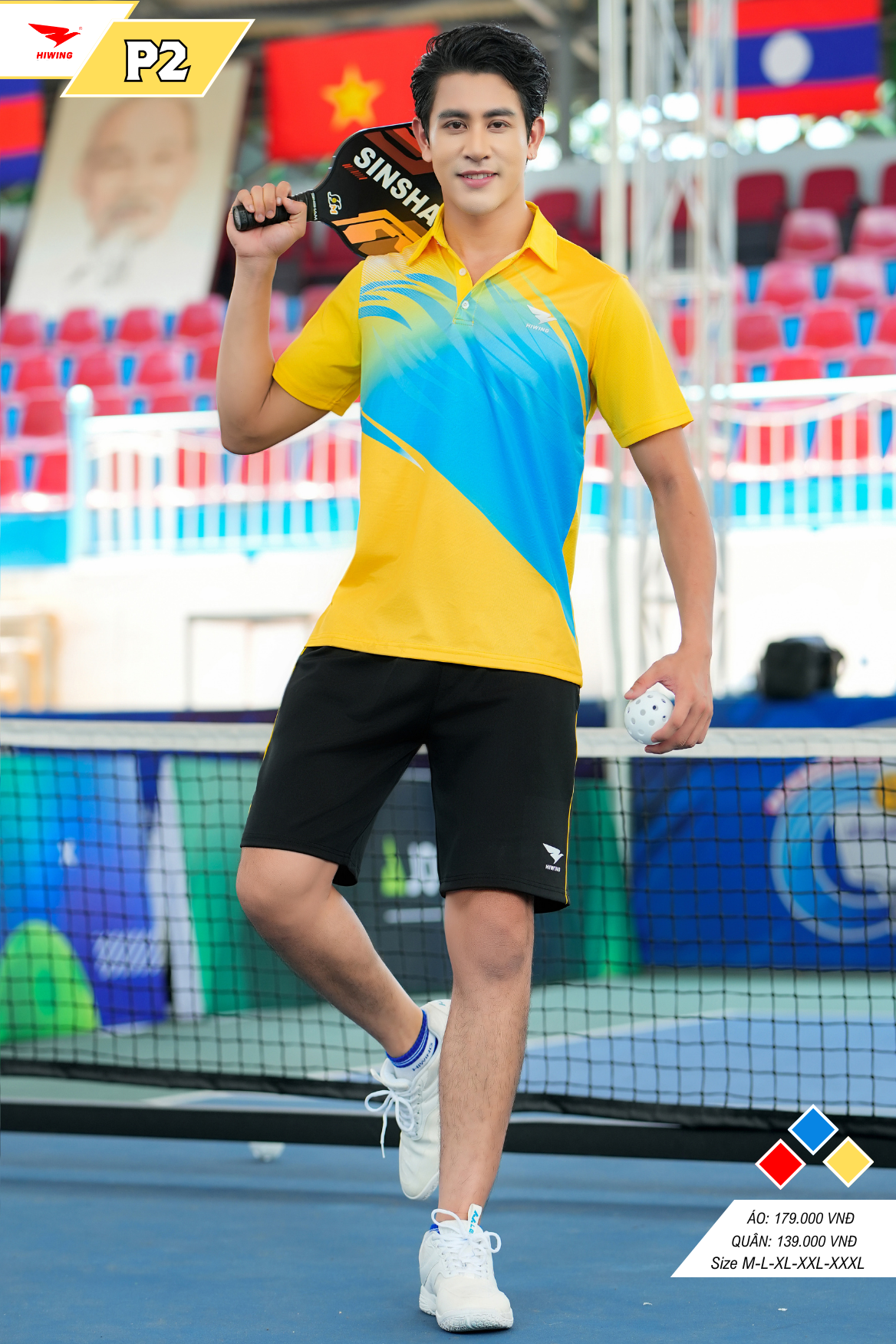 Áo cầu lông Pickleball tenis Nam Hiwing P2 Màu Vàng